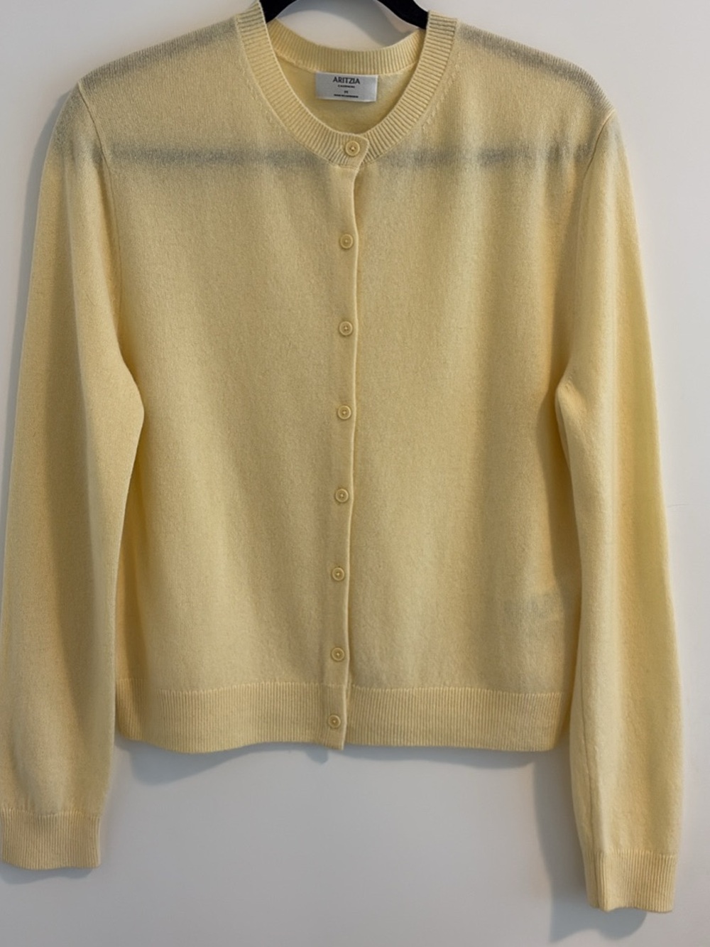 Aritzia Light Yellow Button-Front Crewneck Cardigan - Picture 1 of 3